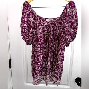 Solitaire Wine Purple paisley print peasant Blouse